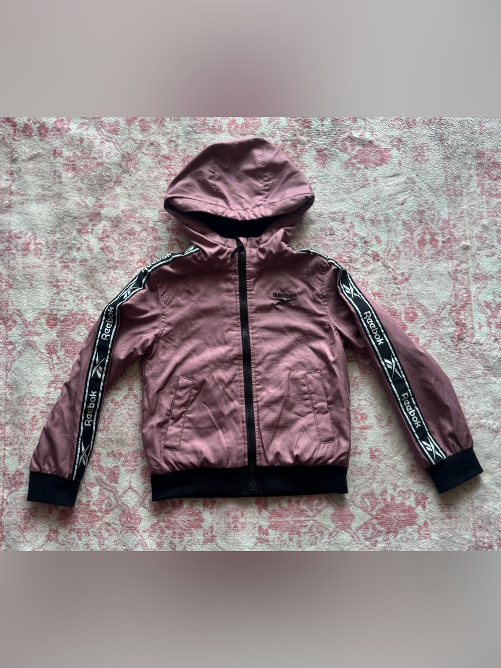 Reebok Kids Hooded Jacket in Mauve Pink with Black Trim